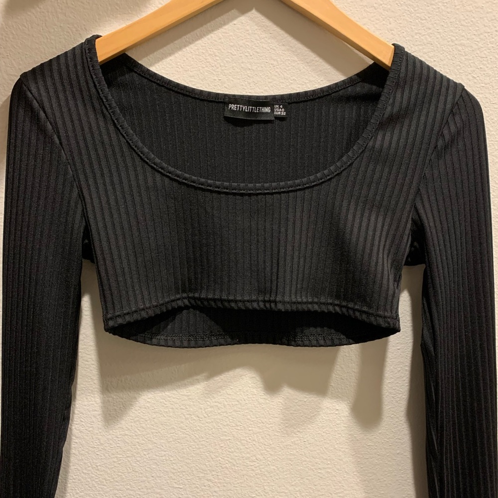 PLT Black Rib Long Sleeve Crop Top